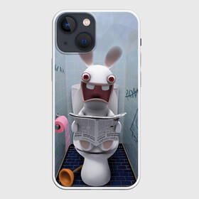 Чехол для iPhone 13 mini с принтом Кролик с газетой ,  |  | Тематика изображения на принте: rabbids | вантуз | горшок | зайцы засранцы | заяц | туалет