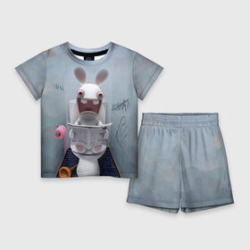 Детский костюм с шортами 3D с принтом Кролик с газетой ,  |  | rabbids | вантуз | горшок | зайцы засранцы | заяц | туалет