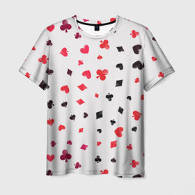 Мужская футболка 3D с принтом Карточные масти , 100% полиэфир | прямой крой, круглый вырез горловины, длина до линии бедер | бубны | казино | карты | крести | пики | покер | туз | червы
