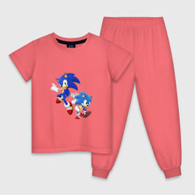 Детская пижама хлопок с принтом Sonic (Соник) , 100% хлопок |  брюки и футболка прямого кроя, без карманов, на брюках мягкая резинка на поясе и по низу штанин
 | retro | sega | sonic
