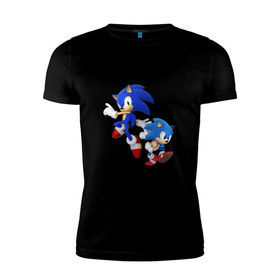 Мужская футболка премиум с принтом Sonic (Соник) , 92% хлопок, 8% лайкра | приталенный силуэт, круглый вырез ворота, длина до линии бедра, короткий рукав | retro | sega | sonic