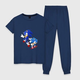 Женская пижама хлопок с принтом Sonic (Соник) , 100% хлопок | брюки и футболка прямого кроя, без карманов, на брюках мягкая резинка на поясе и по низу штанин | retro | sega | sonic