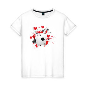 Женская футболка хлопок с принтом Четыре туза , 100% хлопок | прямой крой, круглый вырез горловины, длина до линии бедер, слегка спущенное плечо | казино | карты | покер | туз