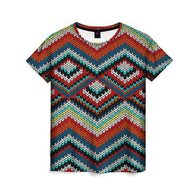 Женская футболка 3D с принтом Узоры вышивки , 100% полиэфир ( синтетическое хлопкоподобное полотно) | прямой крой, круглый вырез горловины, длина до линии бедер | вязаный | зигзаг | ромбы | свитер