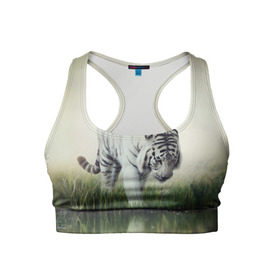 Женский спортивный топ 3D с принтом Белый тигр , 82% полиэстер, 18% спандекс Ткань безопасна для здоровья, позволяет коже дышать, не мнется и не растягивается |  | дикая кошка | природа | тигр | хищник