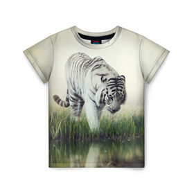 Детская футболка 3D с принтом Белый тигр , 100% гипоаллергенный полиэфир | прямой крой, круглый вырез горловины, длина до линии бедер, чуть спущенное плечо, ткань немного тянется | дикая кошка | природа | тигр | хищник