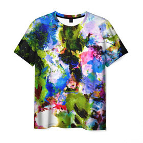 Мужская футболка 3D с принтом Абстракция цвета , 100% полиэфир | прямой крой, круглый вырез горловины, длина до линии бедер | масляные краски | разноцветные | яркие краски