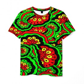 Мужская футболка 3D с принтом Lishow , 100% полиэфир | прямой крой, круглый вырез горловины, длина до линии бедер | зеленый | красный | орнамент | этно | яркий