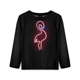 Детский лонгслив 3D с принтом Светящийся фламинго , 100% полиэстер | длинные рукава, круглый вырез горловины, полуприлегающий силуэт
 | Тематика изображения на принте: неон | птицы | фламинго