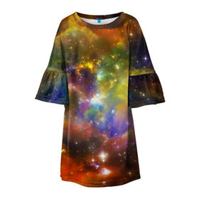 Детское платье 3D с принтом Звёздный мир , 100% полиэстер | прямой силуэт, чуть расширенный к низу. Круглая горловина, на рукавах — воланы | Тематика изображения на принте: вселенная | галактика | звёзды | космическое пространство | космос | созвездие