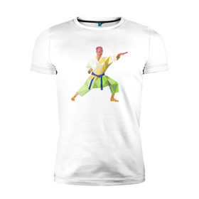 Мужская футболка премиум с принтом Каратист , 92% хлопок, 8% лайкра | приталенный силуэт, круглый вырез ворота, длина до линии бедра, короткий рукав | геометрия | каратэ | полигональный | спорт