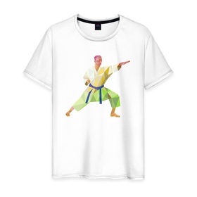 Мужская футболка хлопок с принтом Каратист , 100% хлопок | прямой крой, круглый вырез горловины, длина до линии бедер, слегка спущенное плечо. | геометрия | каратэ | полигональный | спорт
