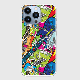 Чехол для iPhone 13 Pro с принтом POP ART ,  |  | Тематика изображения на принте: music | popart | rock | гитара | поп арт