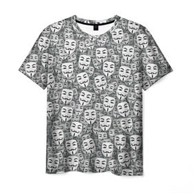 Мужская футболка 3D с принтом Анонимусы , 100% полиэфир | прямой крой, круглый вырез горловины, длина до линии бедер | 