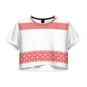 Женская футболка 3D укороченная с принтом Славянский орнамент (на белом) , 100% полиэстер | круглая горловина, длина футболки до линии талии, рукава с отворотами | орнамент | россия | славяне | узор