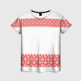 Женская футболка 3D с принтом Славянский орнамент (на белом) , 100% полиэфир ( синтетическое хлопкоподобное полотно) | прямой крой, круглый вырез горловины, длина до линии бедер | орнамент | россия | славяне | узор