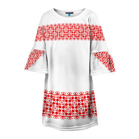 Детское платье 3D с принтом Славянский орнамент (на белом) , 100% полиэстер | прямой силуэт, чуть расширенный к низу. Круглая горловина, на рукавах — воланы | орнамент | россия | славяне | узор