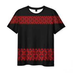 Мужская футболка 3D с принтом Славянский орнамент (на чёрном) , 100% полиэфир | прямой крой, круглый вырез горловины, длина до линии бедер | орнамент | россия | славяне | узор