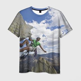 Мужская футболка 3D с принтом На пике славы , 100% полиэфир | прямой крой, круглый вырез горловины, длина до линии бедер | альпинист | горы | дерево | новинки | природа