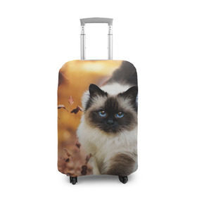 Чехол для чемодана 3D с принтом Котик в листьях , 86% полиэфир, 14% спандекс | двустороннее нанесение принта, прорези для ручек и колес | грация | кот | котик | кошка | листья | осень