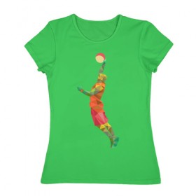 Женская футболка хлопок с принтом Баскетболист 2 , 100% хлопок | прямой крой, круглый вырез горловины, длина до линии бедер, слегка спущенное плечо | баскетбол | геометрия | мяч | спорт