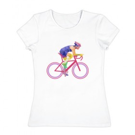 Женская футболка хлопок с принтом Велосипедист , 100% хлопок | прямой крой, круглый вырез горловины, длина до линии бедер, слегка спущенное плечо | 