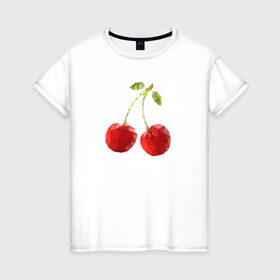 Женская футболка хлопок с принтом Вишенки , 100% хлопок | прямой крой, круглый вырез горловины, длина до линии бедер, слегка спущенное плечо | вишня | отдых | отпуск | тропик | фрукты | ягоды