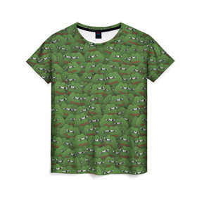 Женская футболка 3D с принтом Грустные лягушки , 100% полиэфир ( синтетическое хлопкоподобное полотно) | прямой крой, круглый вырез горловины, длина до линии бедер | frog | mem | sad | мем