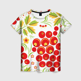 Женская футболка 3D с принтом Хохлома 2 , 100% полиэфир ( синтетическое хлопкоподобное полотно) | прямой крой, круглый вырез горловины, длина до линии бедер | деревня | жар | живопись | новинки | птица | русь | традиции | цветы