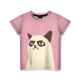 Детская футболка 3D с принтом Grumpy cat pink , 100% гипоаллергенный полиэфир | прямой крой, круглый вырез горловины, длина до линии бедер, чуть спущенное плечо, ткань немного тянется | кот | мем | угрюмый