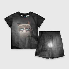 Детский костюм с шортами 3D с принтом Grumpy Cat ,  |  | Тематика изображения на принте: кот | мем | угрюмый