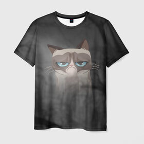 Мужская футболка 3D с принтом Grumpy Cat , 100% полиэфир | прямой крой, круглый вырез горловины, длина до линии бедер | кот | мем | угрюмый