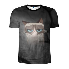 Мужская футболка 3D спортивная с принтом Grumpy Cat , 100% полиэстер с улучшенными характеристиками | приталенный силуэт, круглая горловина, широкие плечи, сужается к линии бедра | кот | мем | угрюмый