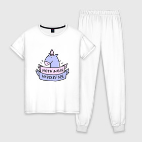 Женская пижама хлопок с принтом unicorn , 100% хлопок | брюки и футболка прямого кроя, без карманов, на брюках мягкая резинка на поясе и по низу штанин | tmblr | tumbler | unicorn | единорог