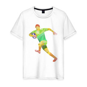 Мужская футболка хлопок с принтом Регбист , 100% хлопок | прямой крой, круглый вырез горловины, длина до линии бедер, слегка спущенное плечо. | геометрия | игра | кубок | мяч | полигональный | регби | спорт | футбол