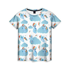 Женская футболка 3D с принтом My Little Pony , 100% полиэфир ( синтетическое хлопкоподобное полотно) | прямой крой, круглый вырез горловины, длина до линии бедер | dash | rainbow | пони | радуга