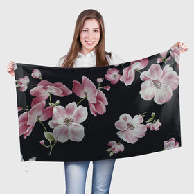 Флаг 3D с принтом Цветы на черном фоне , 100% полиэстер | плотность ткани — 95 г/м2, размер — 67 х 109 см. Принт наносится с одной стороны | растения | стиль | цветы