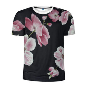 Мужская футболка 3D спортивная с принтом Цветы на черном фоне , 100% полиэстер с улучшенными характеристиками | приталенный силуэт, круглая горловина, широкие плечи, сужается к линии бедра | растения | стиль | цветы