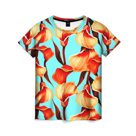 Женская футболка 3D с принтом Flower , 100% полиэфир ( синтетическое хлопкоподобное полотно) | прямой крой, круглый вырез горловины, длина до линии бедер | паттерн | цветы | яркий