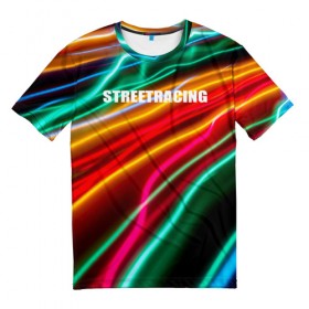 Мужская футболка 3D с принтом Streetracing , 100% полиэфир | прямой крой, круглый вырез горловины, длина до линии бедер | Тематика изображения на принте: streetracing | гонки | город | дорога | свет | стритрейсер | стритрейсинг