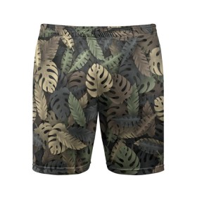 Мужские шорты 3D спортивные с принтом Тропический камуфляж ,  |  | джунгли | камуфляж | листья | милитари | монстера | пальма | природа