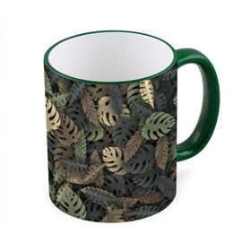 Кружка 3D с принтом Тропический камуфляж , керамика | ёмкость 330 мл | Тематика изображения на принте: джунгли | камуфляж | листья | милитари | монстера | пальма | природа