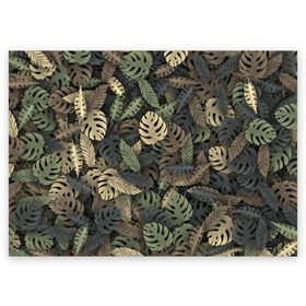Поздравительная открытка с принтом Тропический камуфляж , 100% бумага | плотность бумаги 280 г/м2, матовая, на обратной стороне линовка и место для марки
 | джунгли | камуфляж | листья | милитари | монстера | пальма | природа
