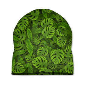Шапка 3D с принтом Тропические листья , 100% полиэстер | универсальный размер, печать по всей поверхности изделия | джунгли | монстера | пальма | растения | тропики