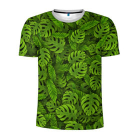 Мужская футболка 3D спортивная с принтом Тропические листья , 100% полиэстер с улучшенными характеристиками | приталенный силуэт, круглая горловина, широкие плечи, сужается к линии бедра | джунгли | монстера | пальма | растения | тропики