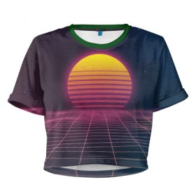 Женская футболка 3D укороченная с принтом 90`s , 100% полиэстер | круглая горловина, длина футболки до линии талии, рукава с отворотами | 90 | games | retro | sun | sunset | закат | игра | игры | ретро | солнце