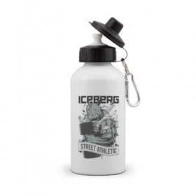 Бутылка спортивная с принтом Rhino | Iceberg , металл | емкость — 500 мл, в комплекте две пластиковые крышки и карабин для крепления | 