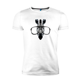 Мужская футболка премиум с принтом Zebra with Glasses , 92% хлопок, 8% лайкра | приталенный силуэт, круглый вырез ворота, длина до линии бедра, короткий рукав | 