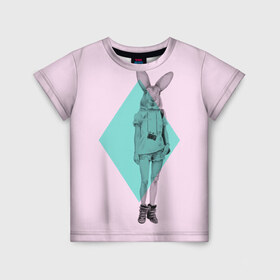 Детская футболка 3D с принтом Pink Rabbit , 100% гипоаллергенный полиэфир | прямой крой, круглый вырез горловины, длина до линии бедер, чуть спущенное плечо, ткань немного тянется | hipster | rabbit | swag | кролик | хипстер
