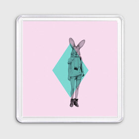 Магнит 55*55 с принтом Pink Rabbit , Пластик | Размер: 65*65 мм; Размер печати: 55*55 мм | Тематика изображения на принте: hipster | rabbit | swag | кролик | хипстер